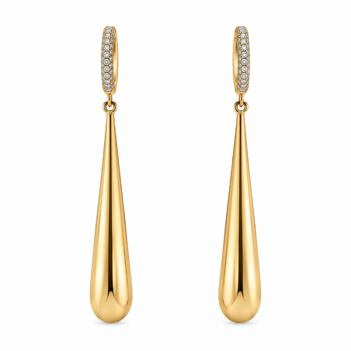 Long Raindrops on Yellow Gold Earrings