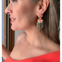  Lotus Pink Coral & Tsavorite with Diamond Earrings, beautiful and elegant.