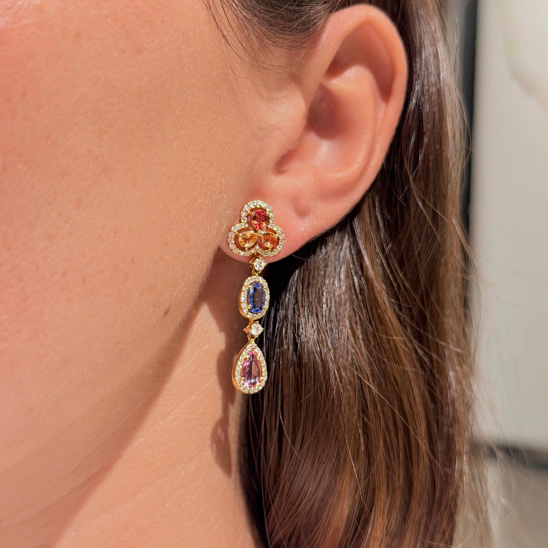 Lotus & Colors on 14K Yellow Gold Earrings