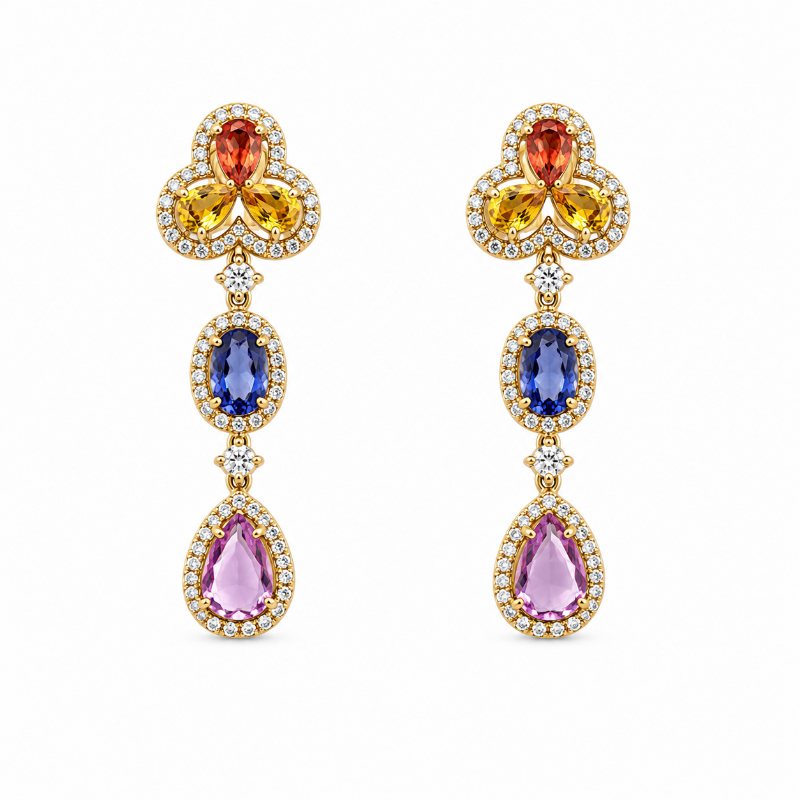 Lotus & Colors on 14K Yellow Gold Earrings