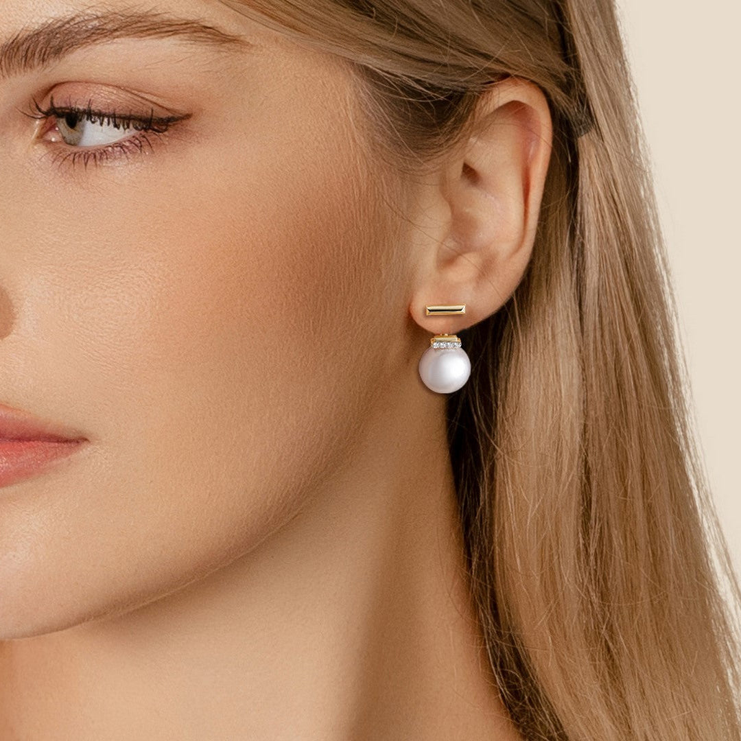 Pearl & Diamond on Yellow Gold Earrings