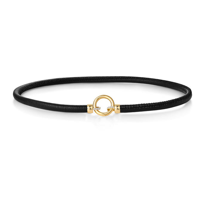 Black Leather Cord with Diamonds Necklaces