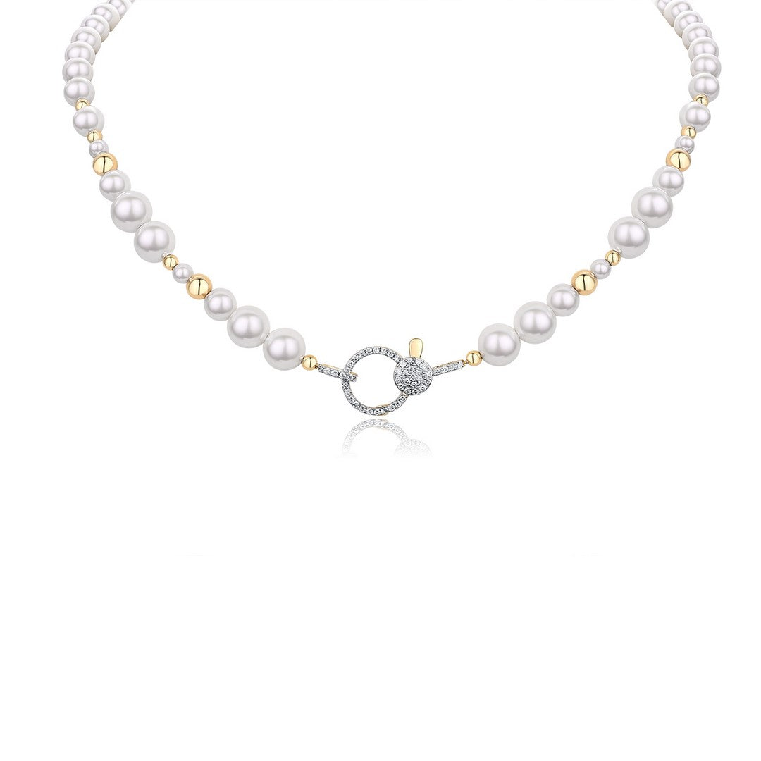Cadena de perlas con eslabones de oro amarillo 14K