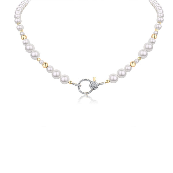 Pearls with Yellow Gold & Diamonds Lock Necklaces