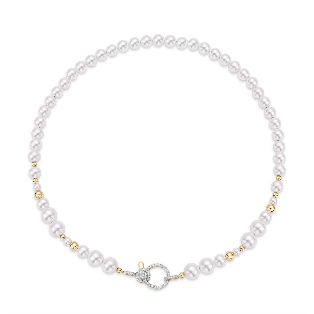 Cadena de perlas con eslabones de oro amarillo 14K