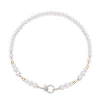 Cadena de perlas con eslabones de oro amarillo 14K