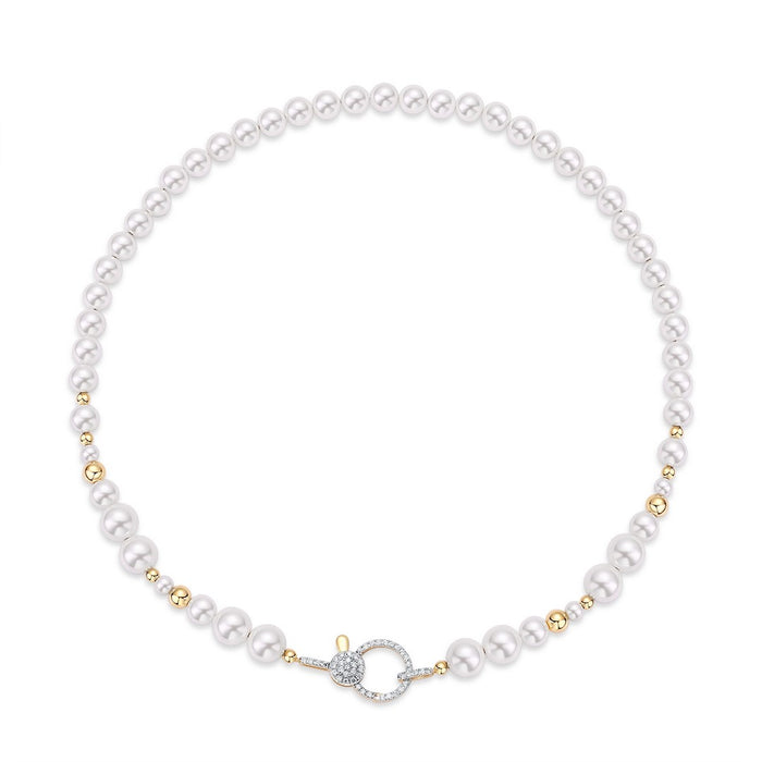 Pearls with Yellow Gold & Diamonds Lock Necklaces
