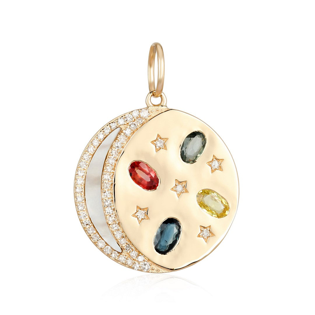 Moon & Stars Mother of Pearl with Multicolor Sapphire Charm