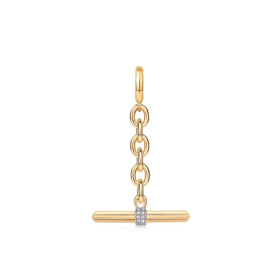 14K Yellow Gold with Diamond T-Bar Charm