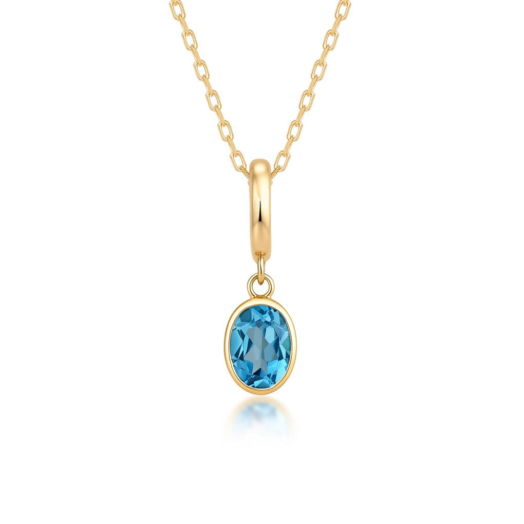 Blue Topaz Oval Charm with 14K Yellow Gold