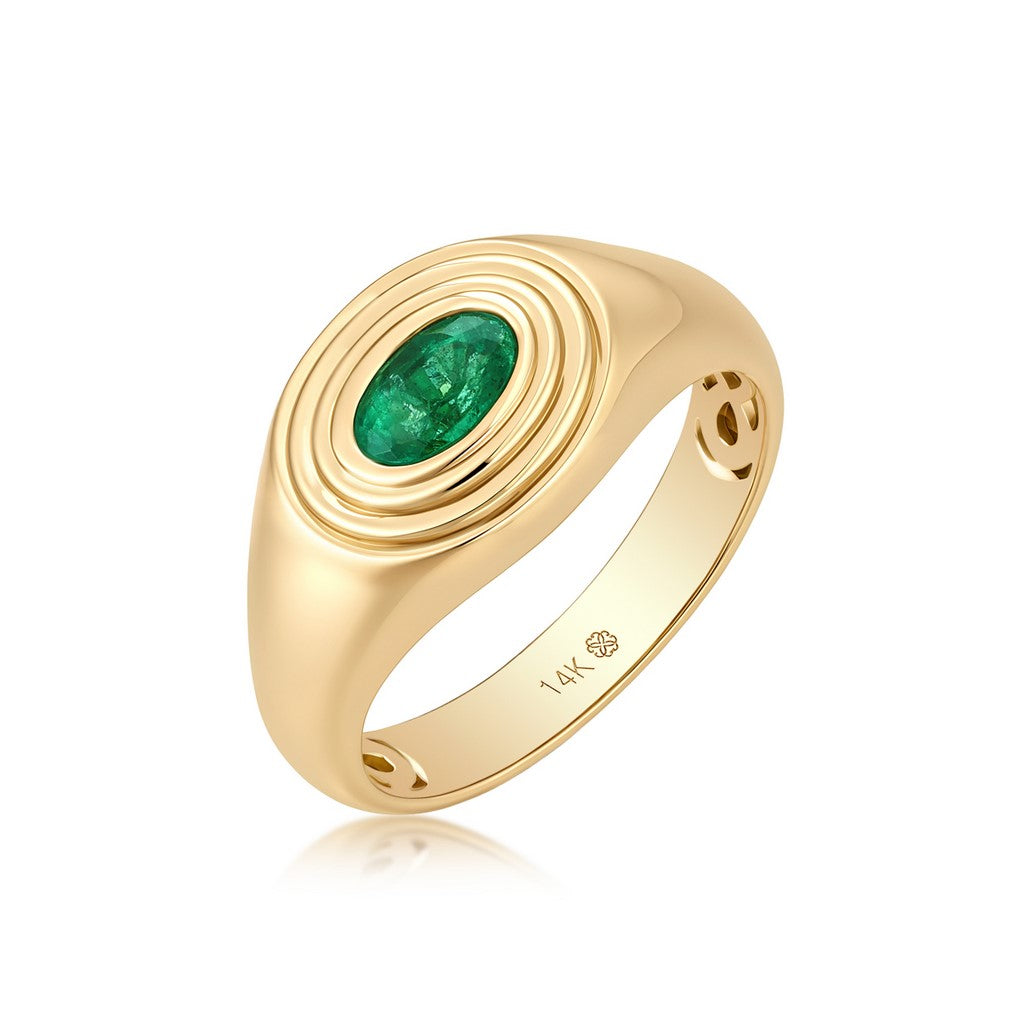 Yellow Gold with Emerald Pinky Ring