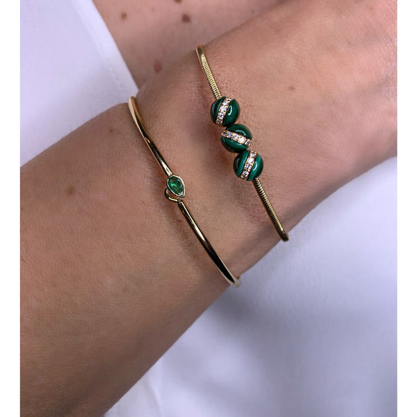 Malachite & Diamond Ball Cuff with 18K Yellow Gold Bracelets, use your favorite and wear every day.