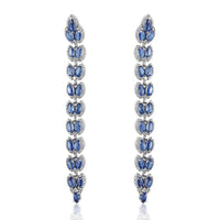 Marquise Kyanite & Diamond Long Vine Earrings  Kyanite: 13.780 ct Diamond: 2.17 ct Silver w/ Rhodium Plated: 13.22 grams 14K Gold Post: 0.18 grams
