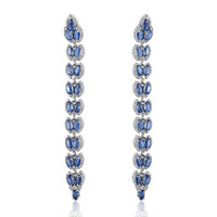 Marquise Kyanite & Diamond Long Vine Earrings  Kyanite: 13.780 ct Diamond: 2.17 ct Silver w/ Rhodium Plated: 13.22 grams 14K Gold Post: 0.18 grams