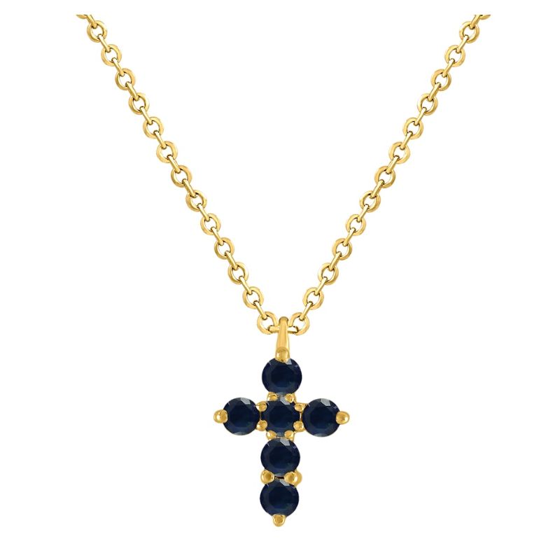 Mini Sapphire Cross on 14K Yellow Gold Necklaces