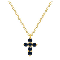 Mini Sapphire Cross on 14K Yellow Gold Necklaces