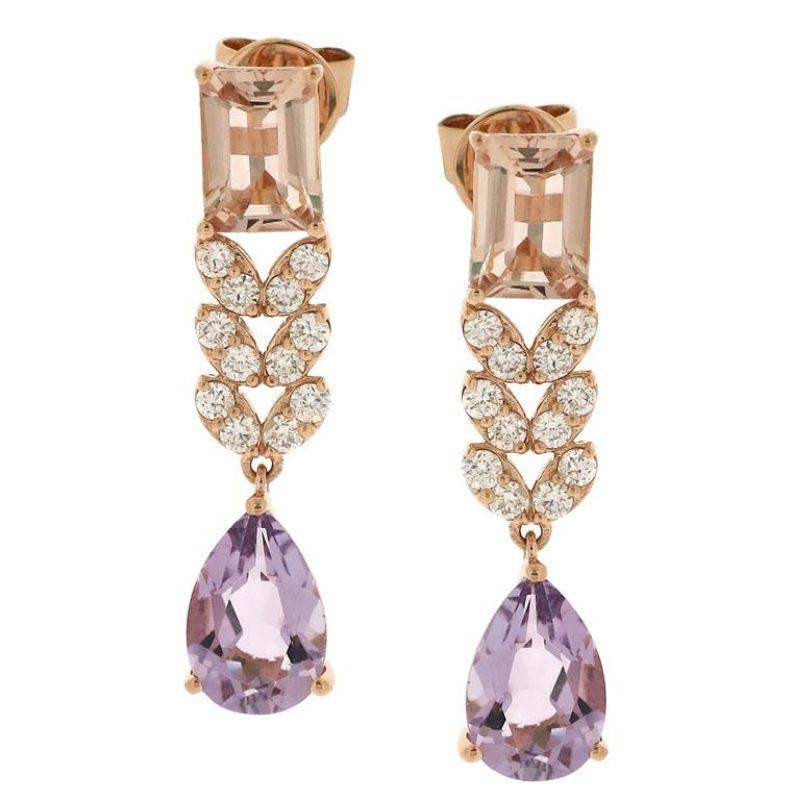 Pink Morganite & Diamond Vine Necklace & Earrings Set