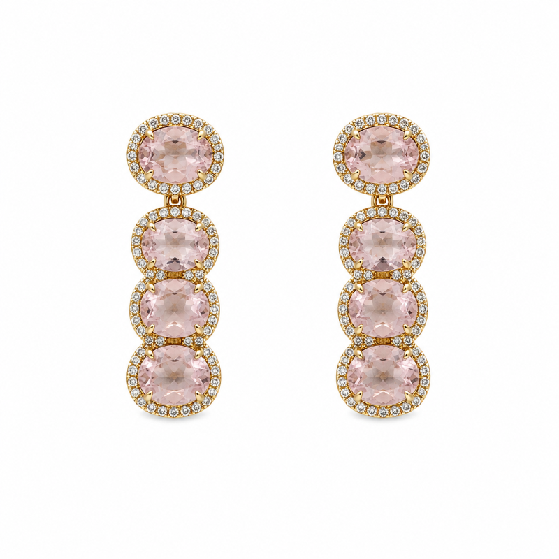 Morganite & Diamonds on 18K Yellow Gold Earrings