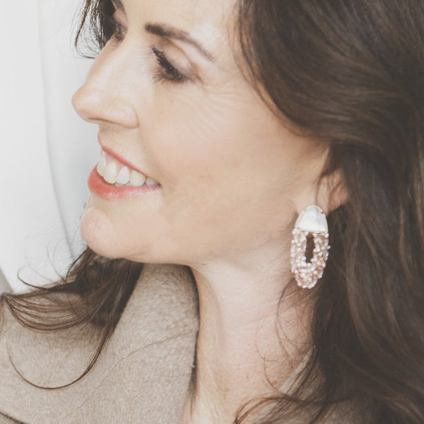 Mother of Pearl & Diamond Curtain Earrings