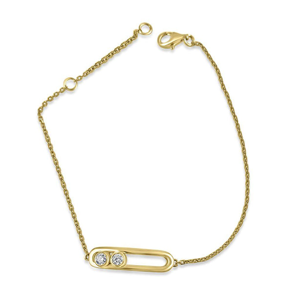 Moving Diamond Circle with Chain Bracelet.  18K Yellow Gold 2 Diamond: 0.12 ct
