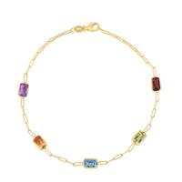 Multicolor Stone with Paperclip Bracelets  14K Yellow Gold Multicolor Stone Lobster clasp 7”