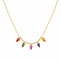 Multicolor Sapphire Arrows on 18K Yellow Gold Necklace
