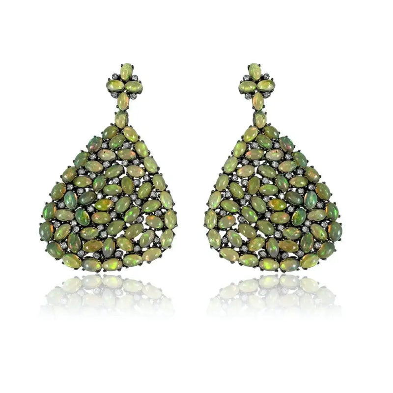 Opal with Diamond Fan Style Earrings