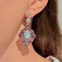 Aretes de ópalo con multi turmalina y diamantes 