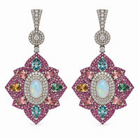 Aretes de ópalo con multi turmalina y diamantes 
