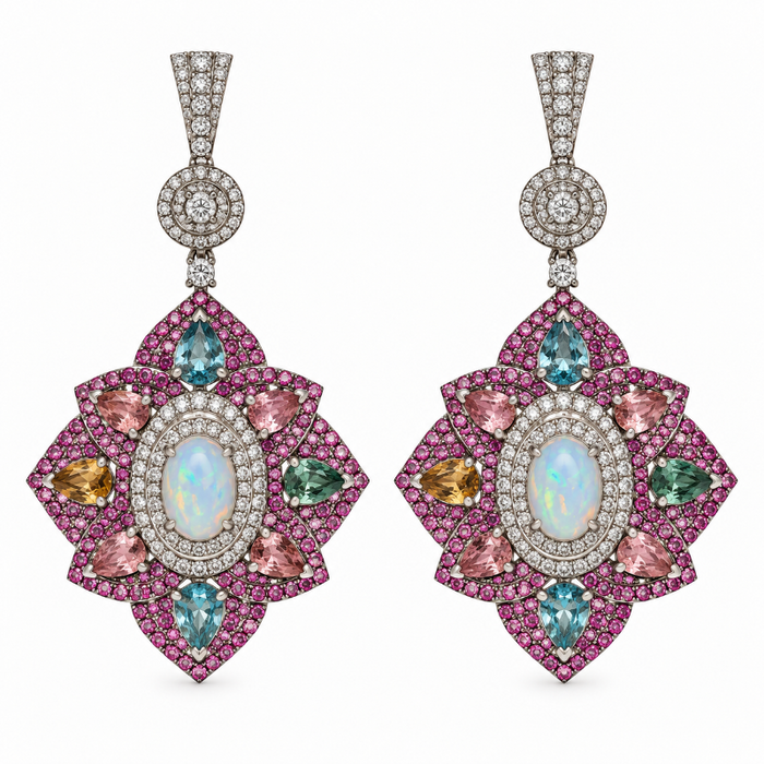 Opal with Multi Tourmaline & Diamond Earrings