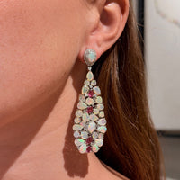 Opal with Ruby & Diamond Long Earrings