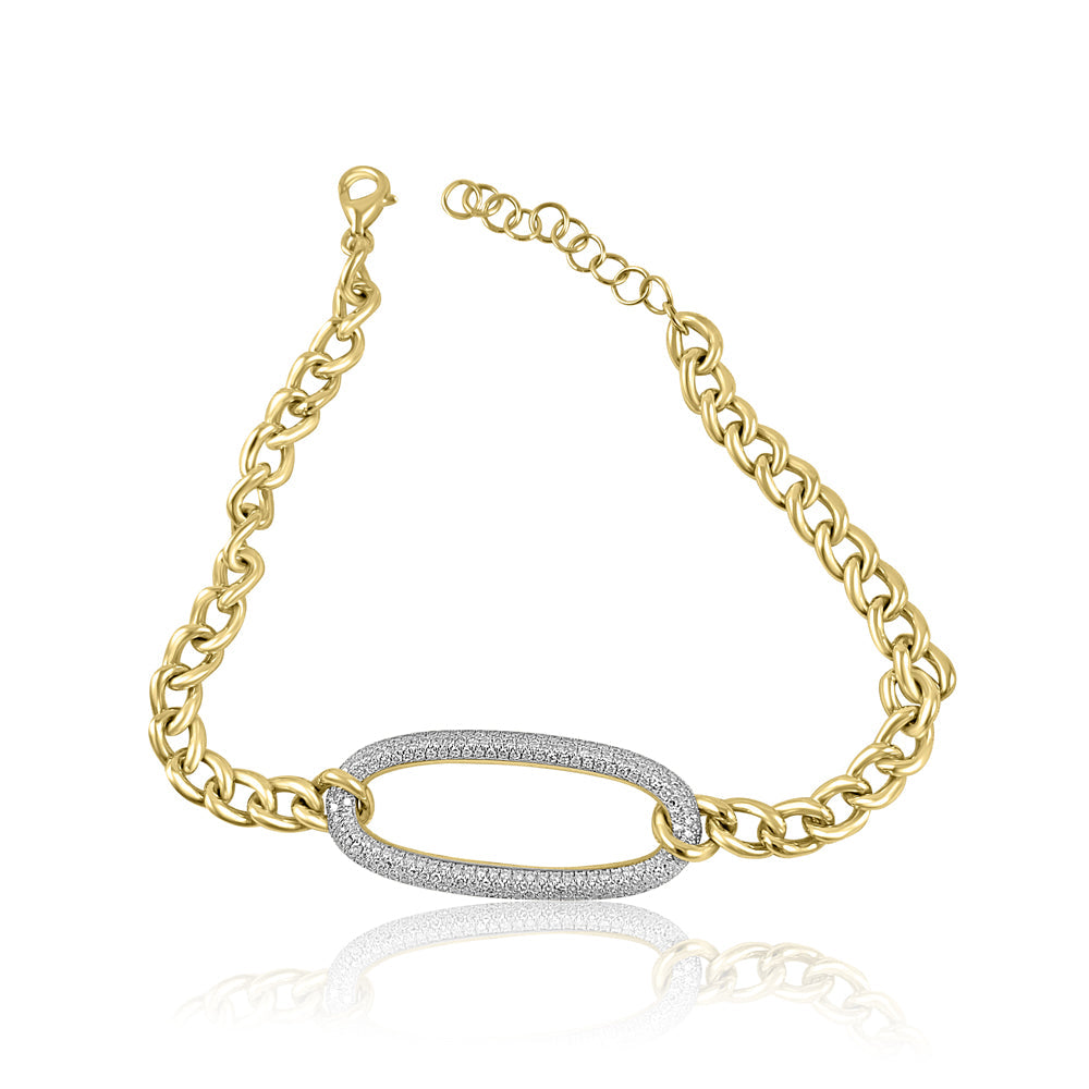 Oval Diamond with 14K Yellow Gold Bracelets