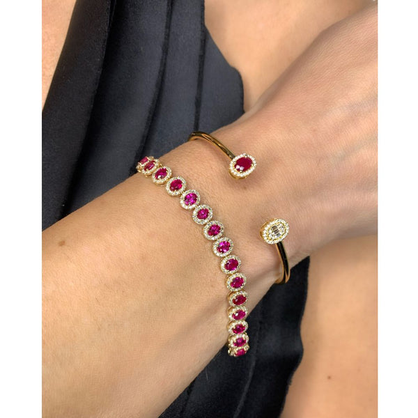 Oval Ruby & Baguette Diamond Bracelets
