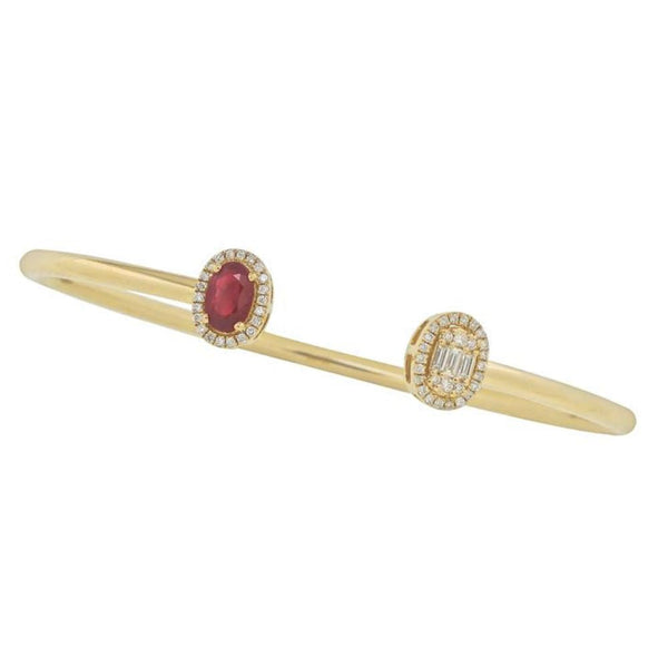 Oval Ruby & Baguette Diamond with 18K Yellow Gold Bracelets, use your favorite and wear it every day. 