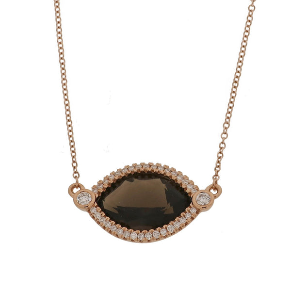 Oval Smokey Topaz & Diamond Pendant with 18K Rose Gold Necklace. Carefully curated into the Everyday Designs.   18K Rose Gold: 1.555 grams Diamond: 0.147 ct Smoky Topaz: 2.61 ct Chain