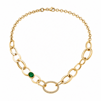 Collar con esmeralda y diamantes con  circulos de oro amarillo de 14 quilates