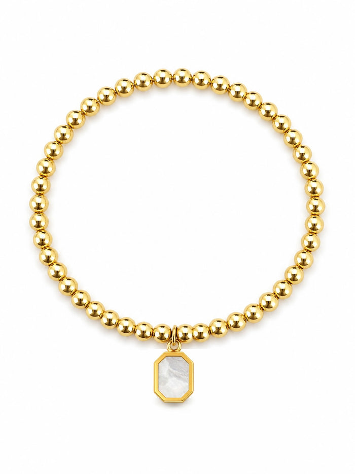 14K Yellow Gold Beads & Mother of Pearl Square Bracelet