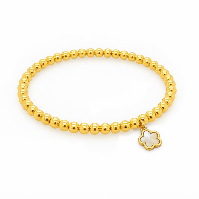 14K Yellow Gold Beads & Mother of Pearl Clover Bracelet