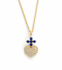 Collar Corazón de oro amarillo y cruz de zafiro 