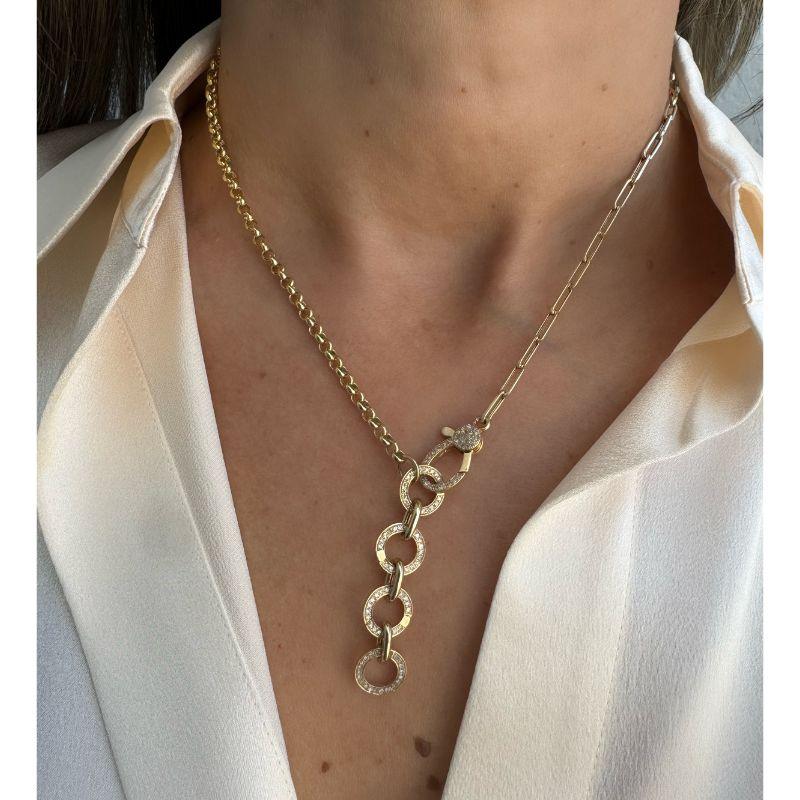 Paperclip Lariat Circles with Diamonds in 14K Yellow Gold Necklaces