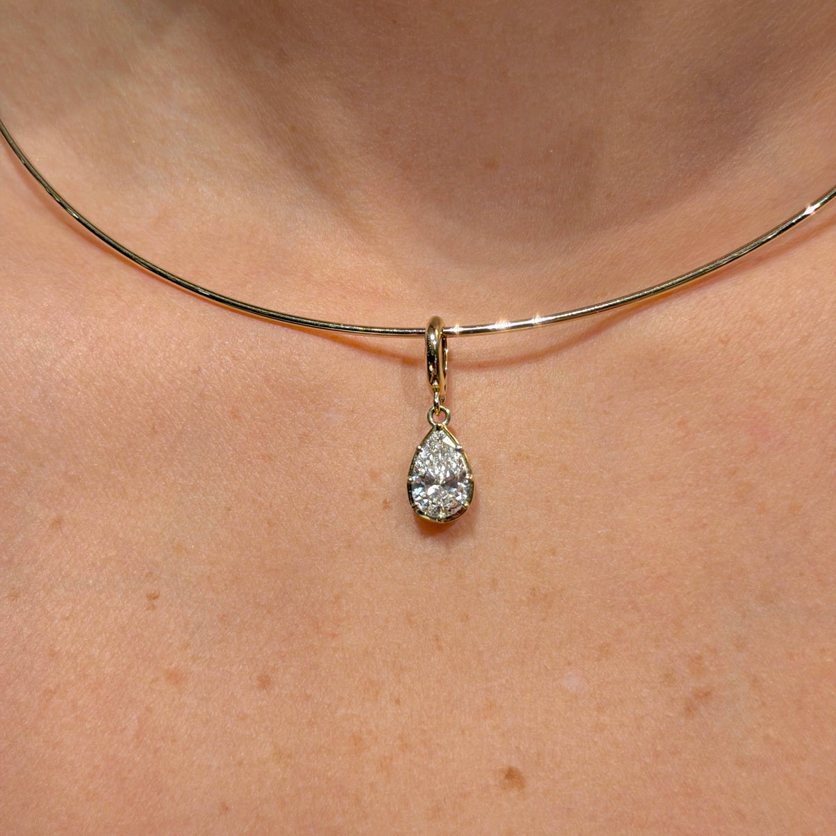 Pear Cut Lab Diamond on 14K Yellow Gold Charm