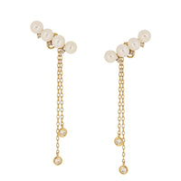 18K Yellow Gold with Pearl & Chain Diamond Stud Earrings: 18K Yellow Gold weight: 0.851 grams, Diamond: 0.328ct, 8 White Pearl: 5.616ct, Gold Post