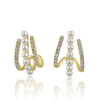  Hoop Earrings, elegant for everyday.  14K Yellow Gold  Diamond Pearl Gold Post