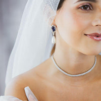 Aretes de perlas, cianita y diamantes