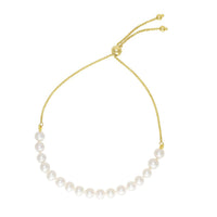 Pearl with  14K Yellow Gold Bolo Bracelet.  14K Yellow Gold White Cultured Pearl 9.25"