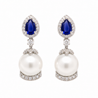 Aretes con perlas, cianita y diamantes