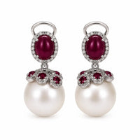 Pearl with Diamonds & Ruby Earrings