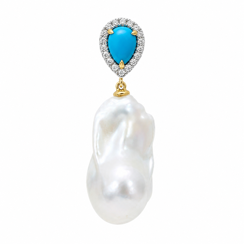 Baroque Pearl & Turquoise with Diamond Charm
