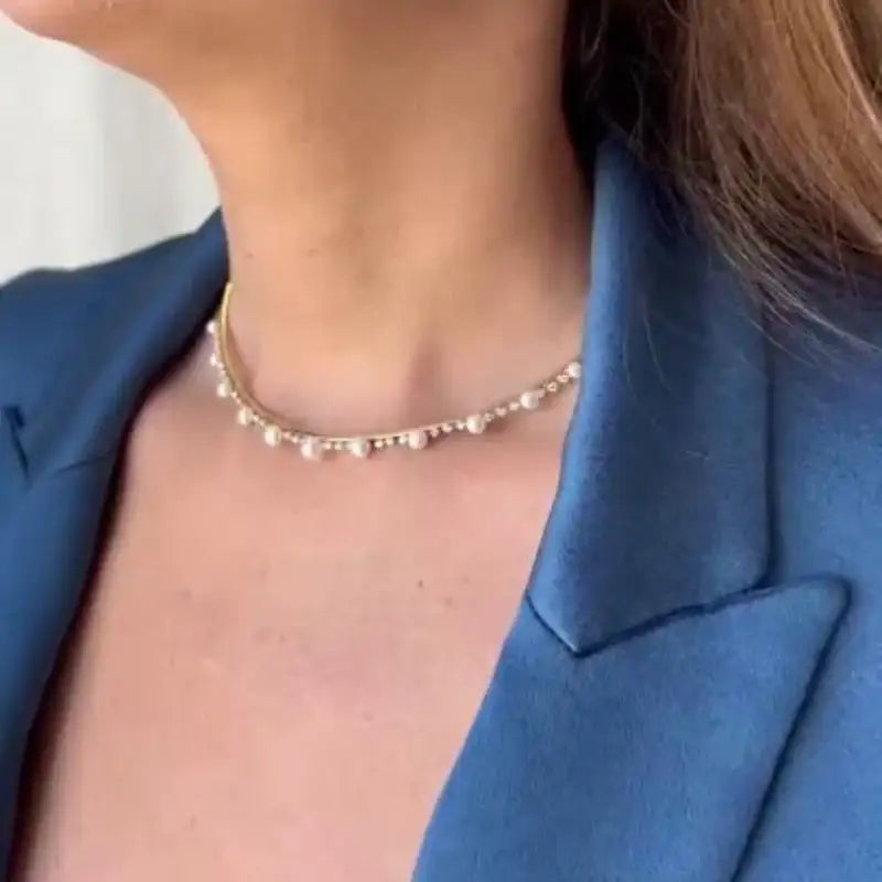 Pearls Choker on 14K Yellow Gold Necklaces