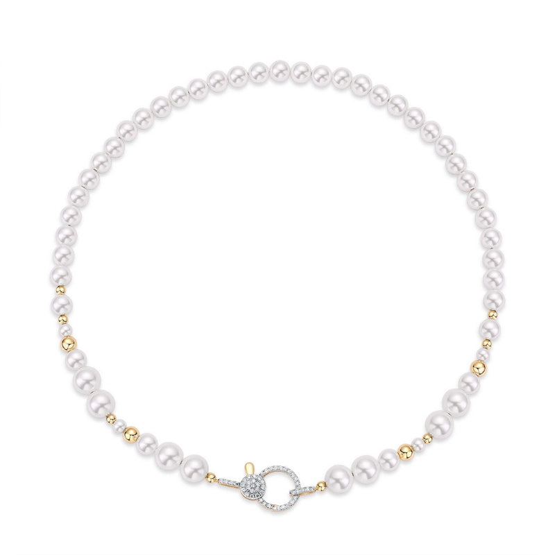 Cadena de perlas con eslabones de oro amarillo 14K